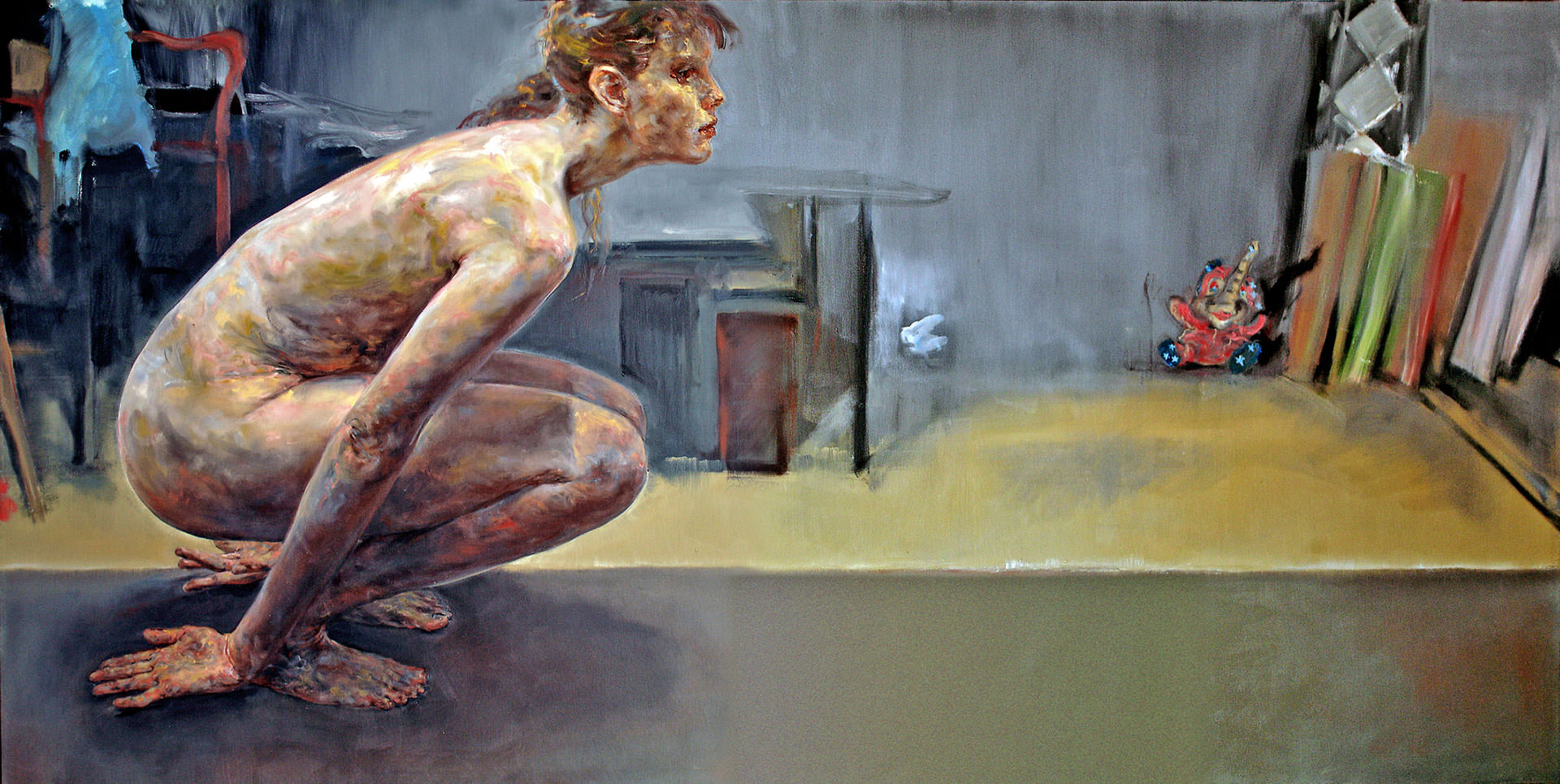 Springerin 2004 155 x 310 cm peinture à l’huile sur toile par Günther Roeder
